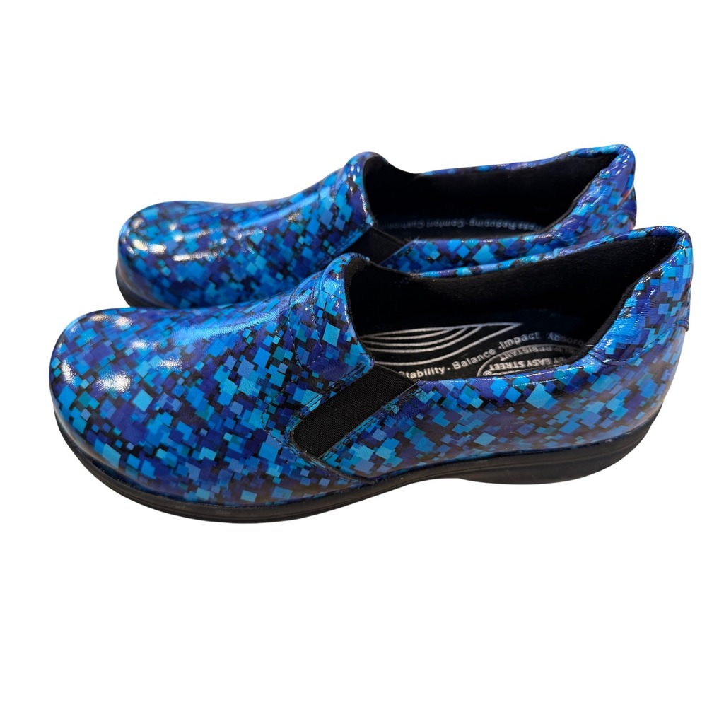 Easy Street Women's Slip On Clogs Shoes Blue Geometric Print Comfort Size 9.5M